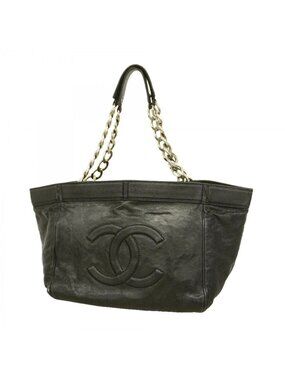 Chanel Chain Tote Caviar Leather Black Silver